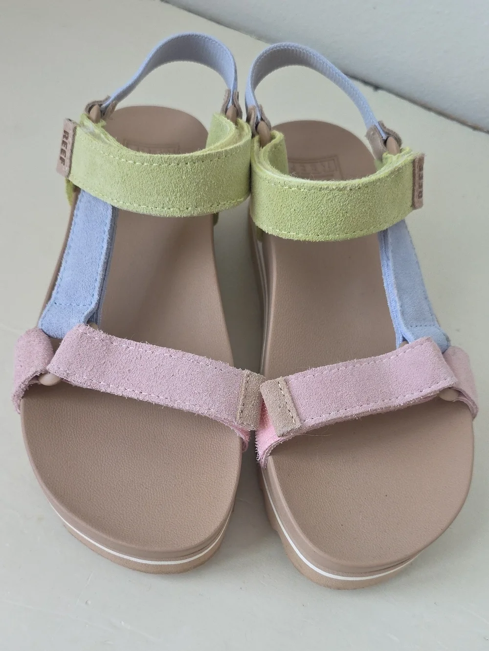 Reef Women Pastel Pink, Light Blue & Lemon Suede Sport Sandals